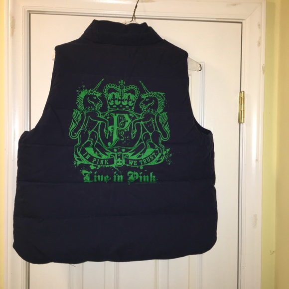 EUC Reversible PINK down navy and green vest Sz. M - Picture 5 of 8